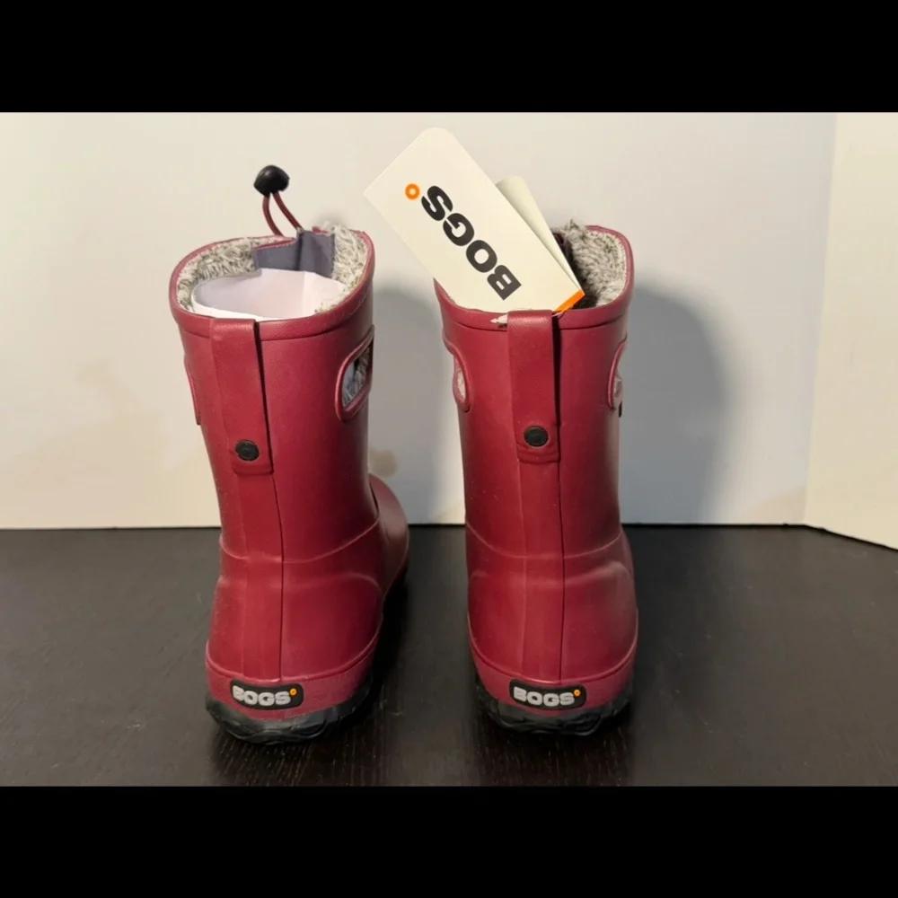 Bogs Amanda Plush II Lace Waterproof Rain Boots Cranberry Youth US 7/EU 40